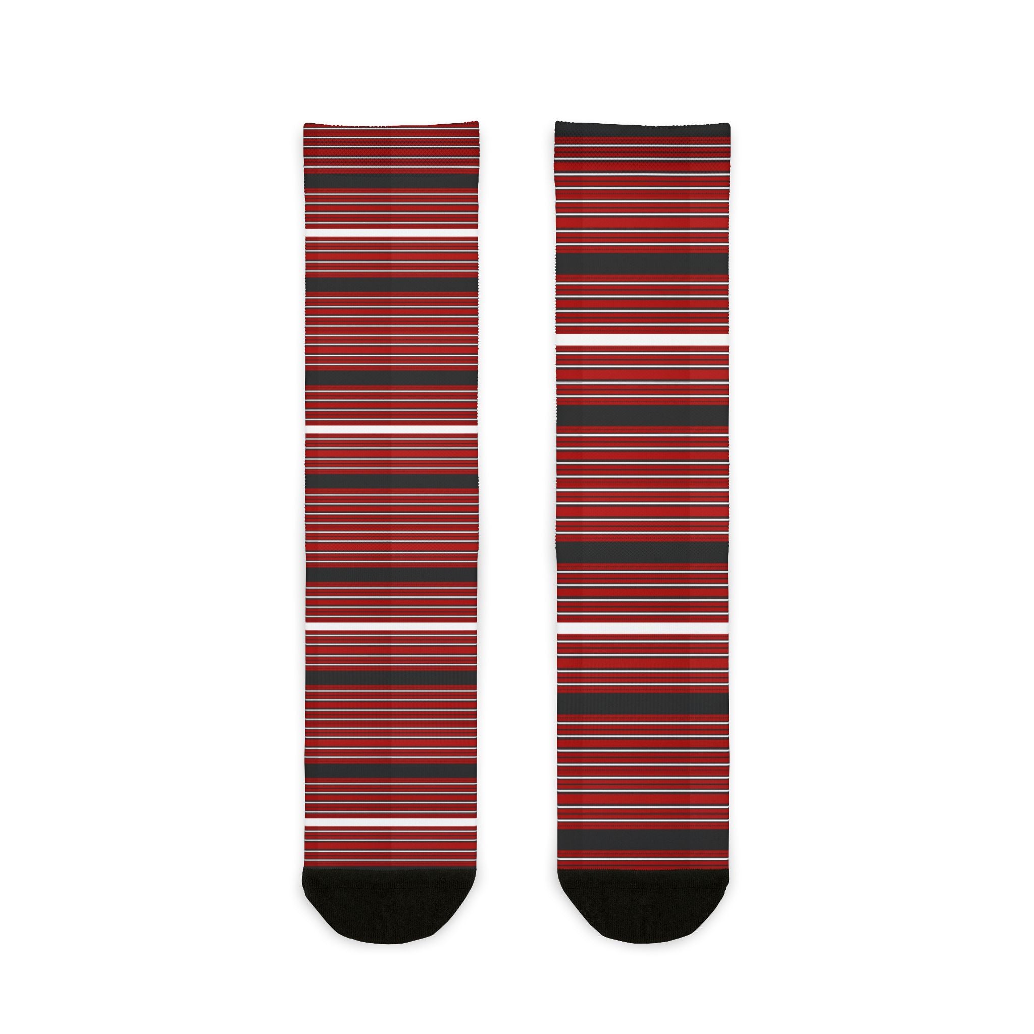 Red Striped Crew Socks — Classic Horizontal Stripe Sublimation Socks