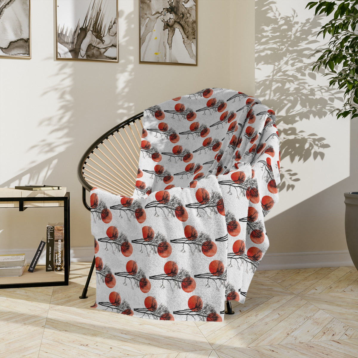 Velveteen Microfiber Blanket — Repeating Red Poppy Floral Pattern, Soft Cozy Throw for Home & Gifts