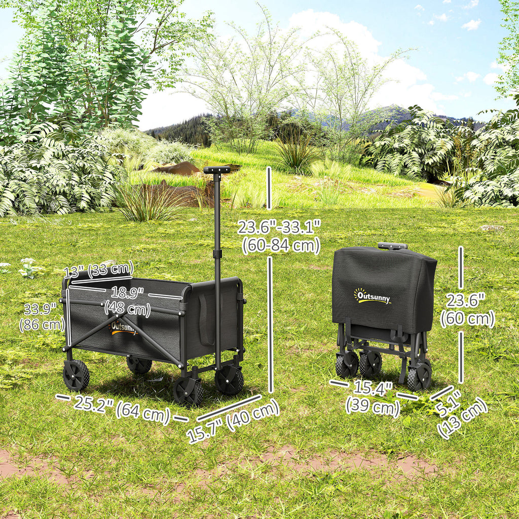 Collapsible Folding Garden Cart, Heavy Duty Lawn Wagon with Universal Wheels and Adjustable Handle, Black