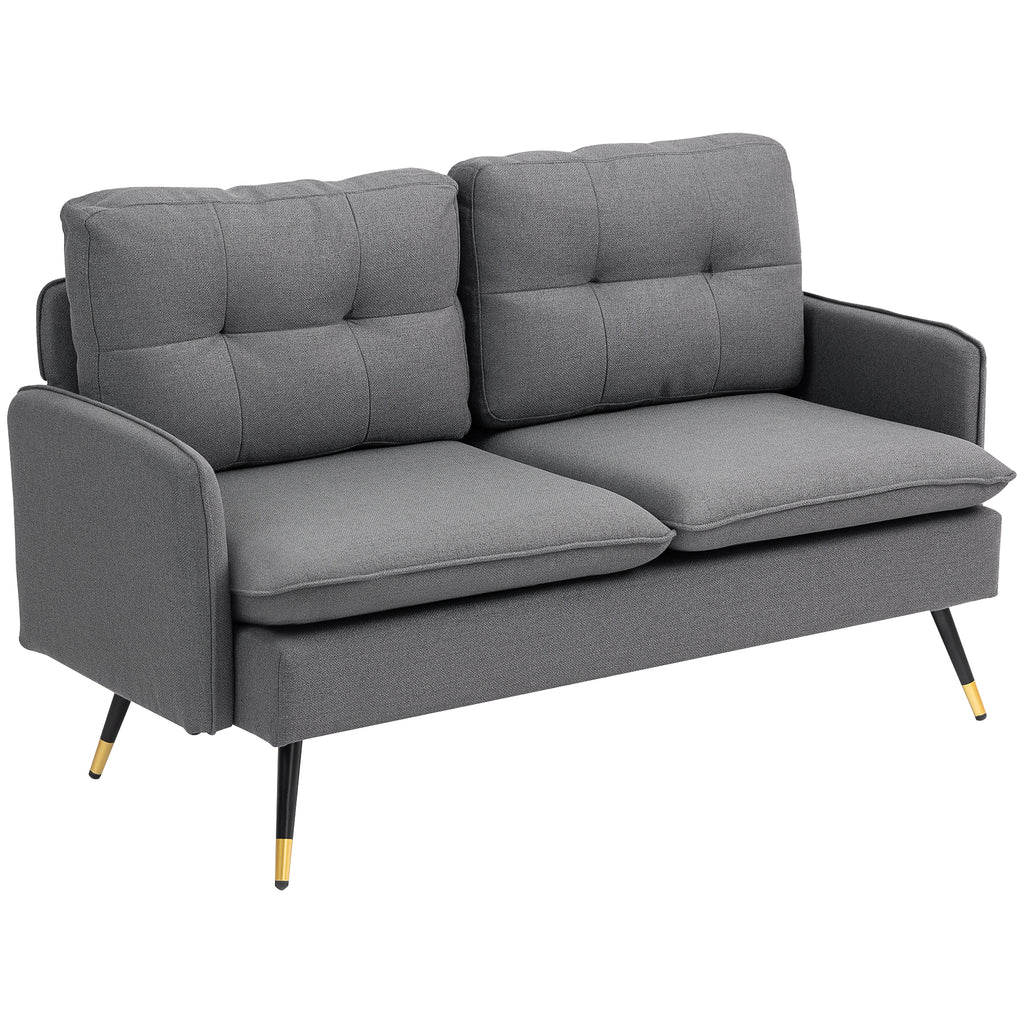 55" Loveseat Sofa, Linen Love Seat w/ S spring, Steel Legs and Button Tufting, Small Couch for Living Room, Dark Blue