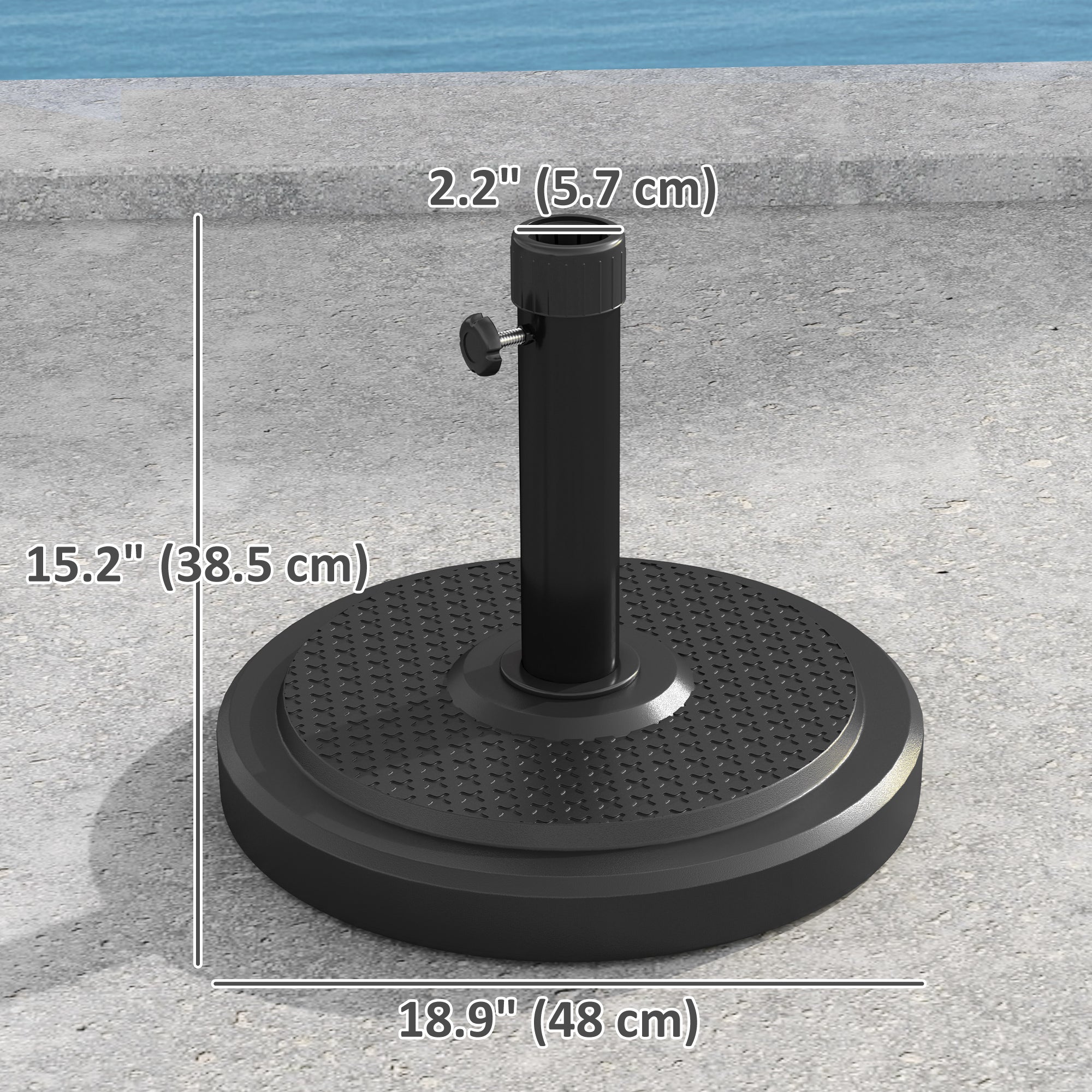 48 lbs Patio Umbrella Base Round HDPE Umbrella Base For 1.5" or 1.9" Outdoor Umbrella Poles Φ18.9" x 15.2" H Black