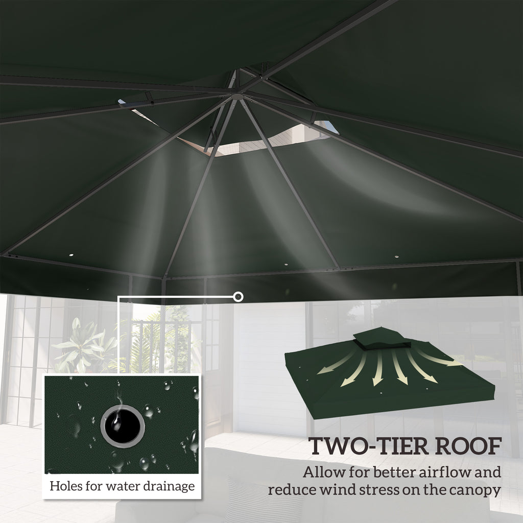 10' x 10' Gazebo Canopy Replacement Cover, 2-Tier Garden Gazebo Roof Replacement, UPF30+, TOP COVER ONLY, Grey