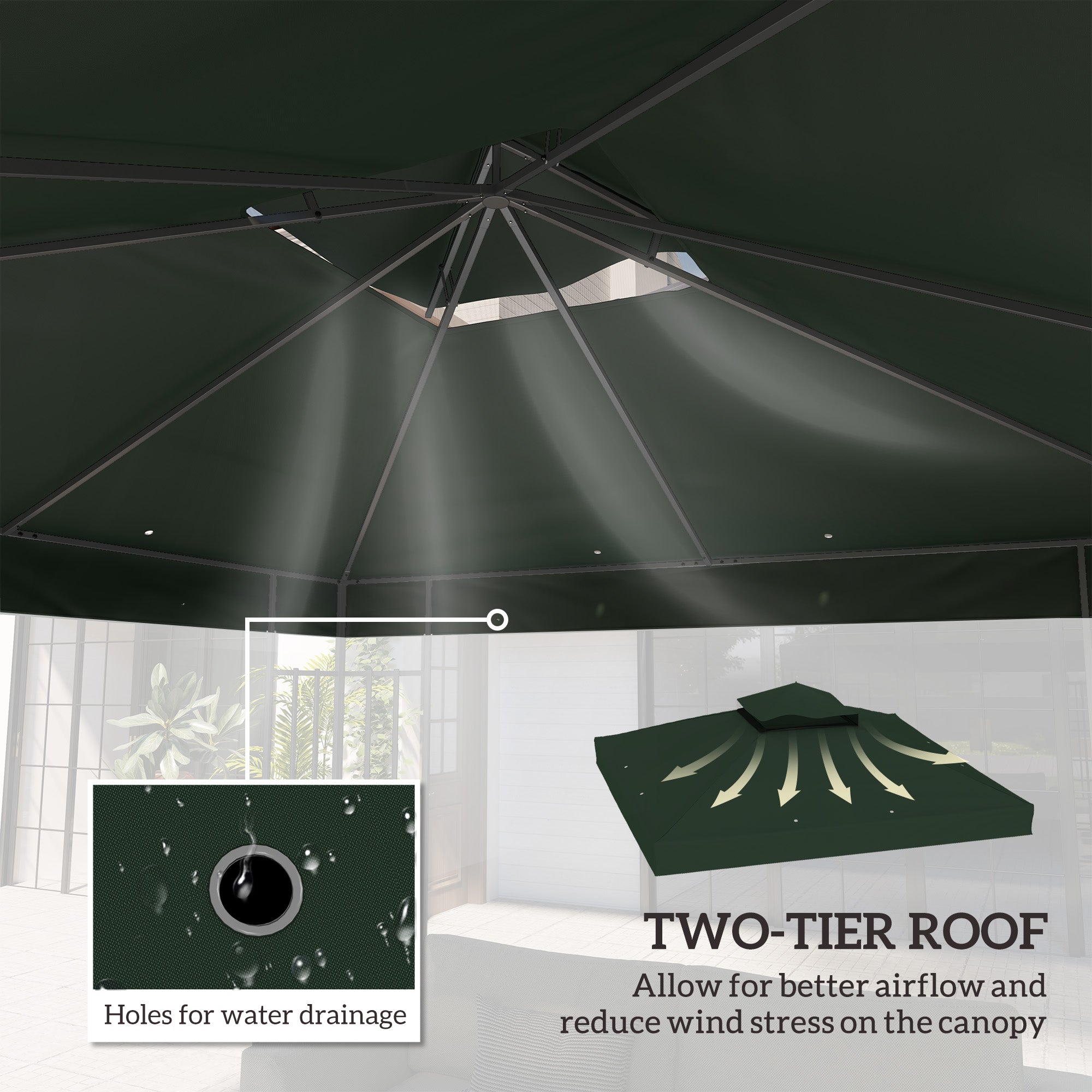 10' x 10' Gazebo Canopy Replacement Cover, 2-Tier Garden Gazebo Roof Replacement, UPF30+, TOP COVER ONLY, Grey