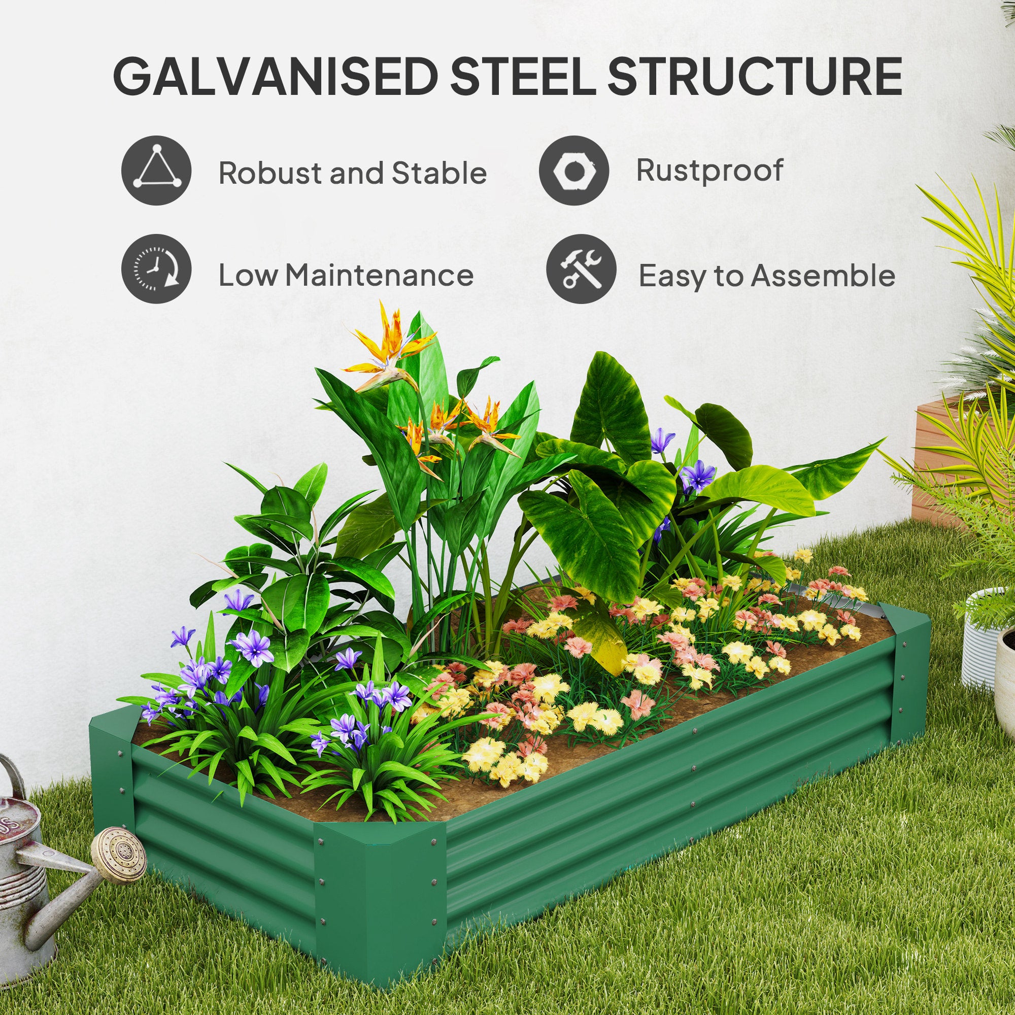 8 x 1.3 x 1.5ft Galvanized Raised Garden Bed, Reinforced Outdoor Planter Box with Open Bottom, Green