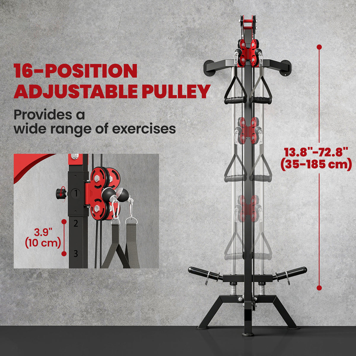 Soozier Wall Mount Cable Station, 16 Positions Adjustable Pulley Machine, Cable Crossover Machine with Handle Bar