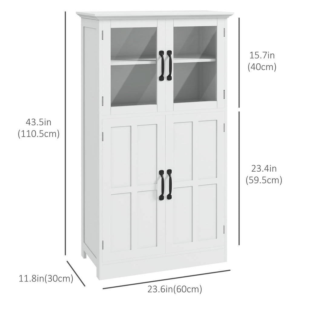 Modern Sideboard Cabinet, Freestanding Sideboards and Buffets with Glass Doors, 4-tier Shelving and Adjustable Shelves