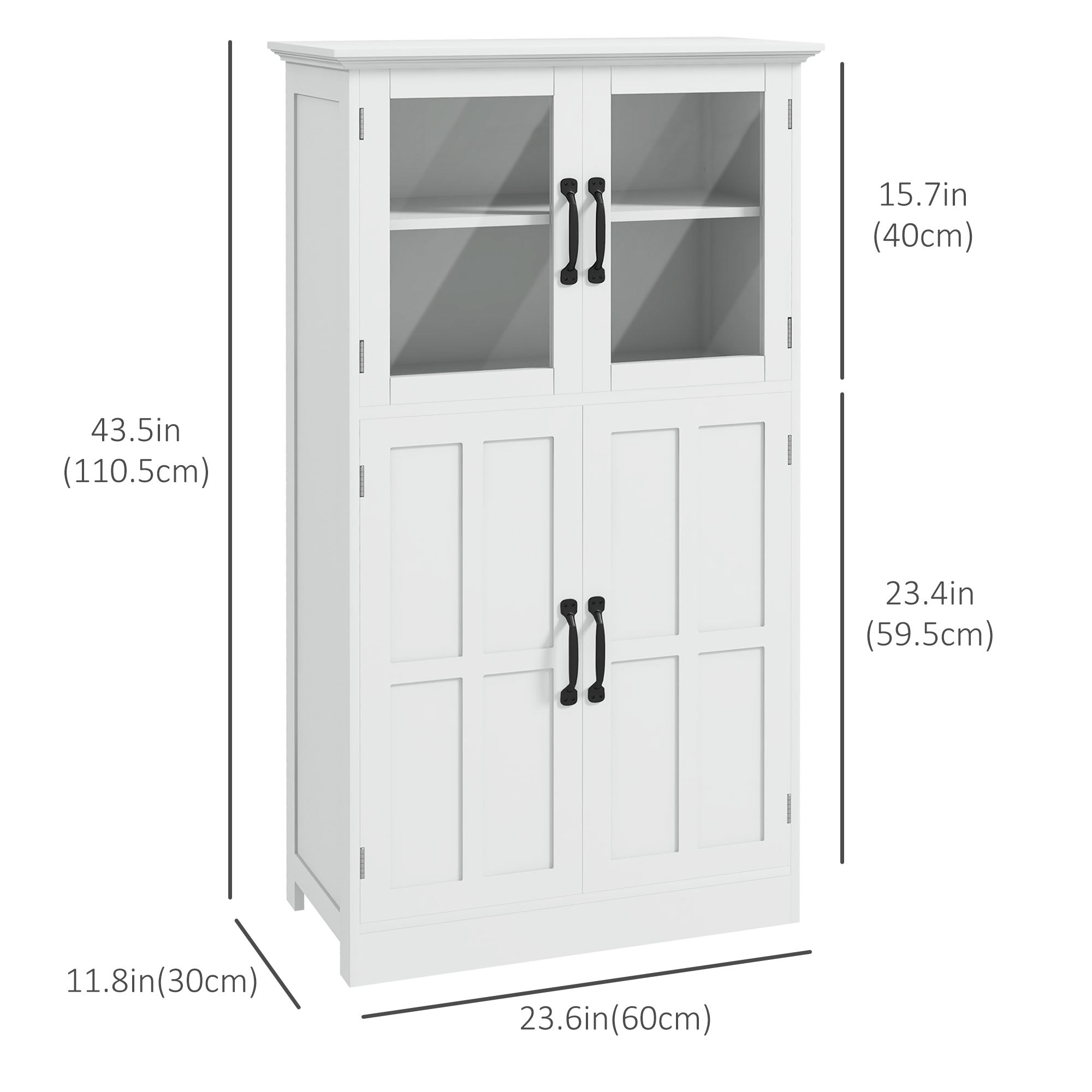 Modern Sideboard Cabinet, Freestanding Sideboards and Buffets with Glass Doors, 4-tier Shelving and Adjustable Shelves