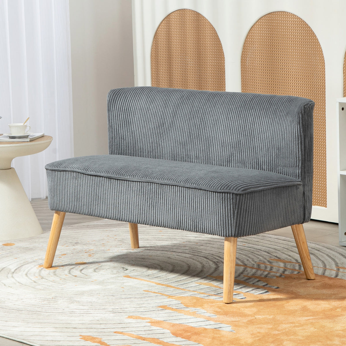 Modern 2 Seater Sofa, Upholstered Two Seater Couch with Rubber Wood Legs, Green