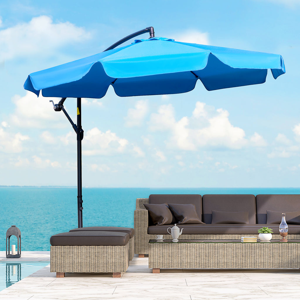 مظلة فناء معلقة بإزاحة 9 أقدام، مظلة ناتئة مع تعديل إمالة سهل، قاعدة متقاطعة و8 أضلاع للفناء الخلفي، وحوض السباحة، والحديقة، واللون أبيض