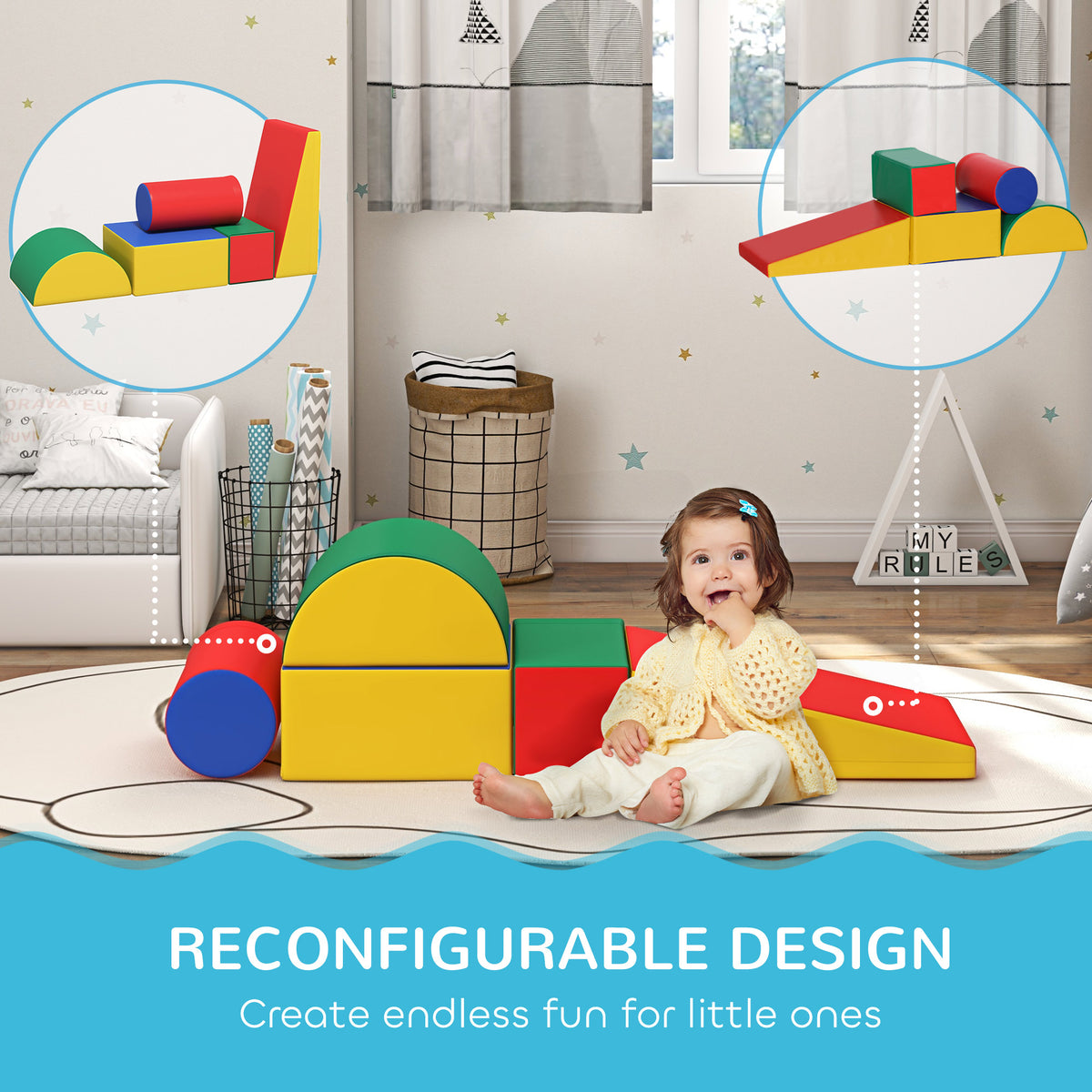 Soozier 5 Piece Climb and Crawl Activity Playset Soft Safe Foam for Toddler Learning Toy