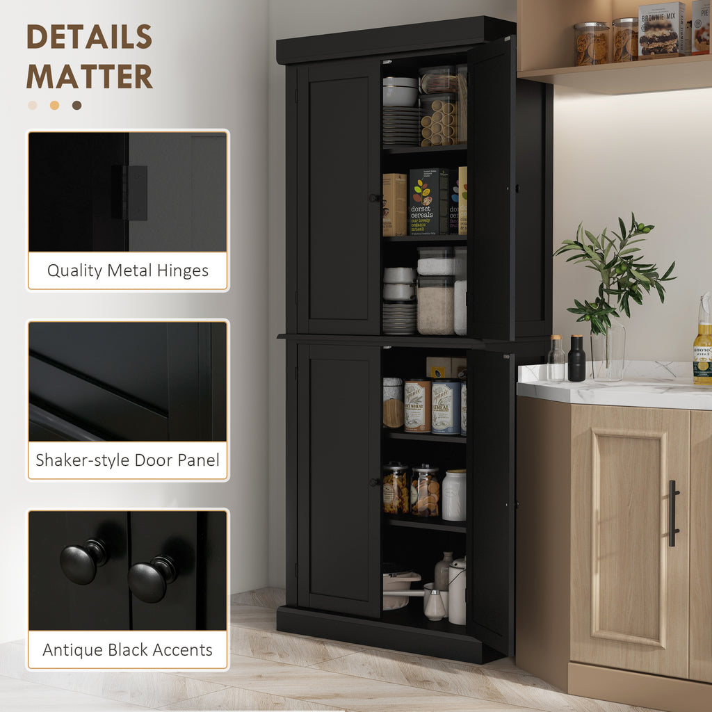 72.5" Freestanding Kitchen Pantry Cabinet with 4 Doors, Black