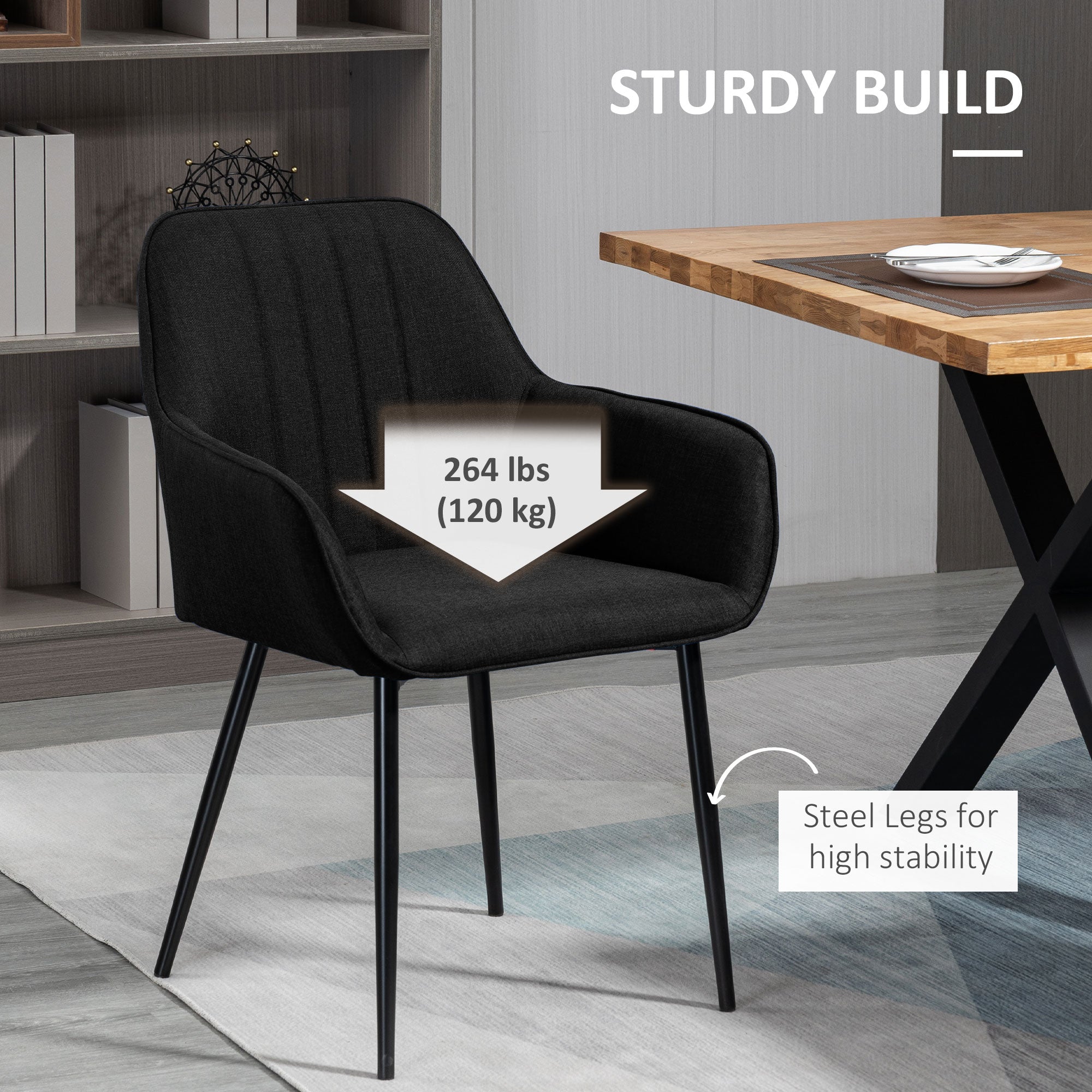 ክልተ ወንፊት ዝሓቖፈ መኣዲ መንበር፡ ብሊነን ጨርቂ ዝተሸፈነ ምስ ብረት እግሪ ዝተዳለወ ጸሊም ቀለም ዘለዎ ኣስታር መንበር።
