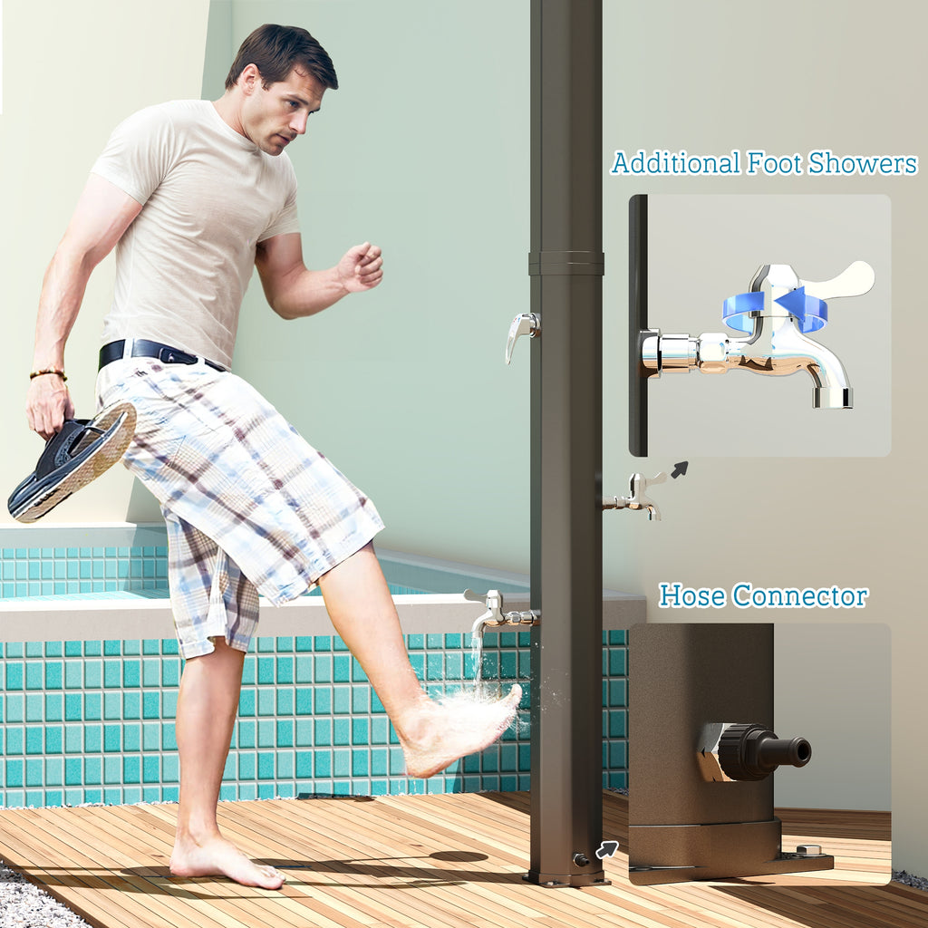 9.2 Gallon Solar Heated Outdoor Shower, 7.1ft with 2 Free-Rotating Shower Heads & Foot Showers for Poolside Beach Spa