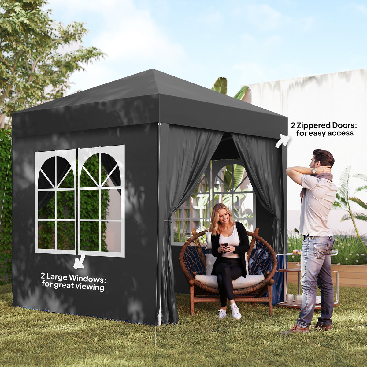 6.6'x6.6' Pop Up Canopy Tent with Sidewalls, Instant Sun Shelter Camping Gazebo with Carry Bag, Grey