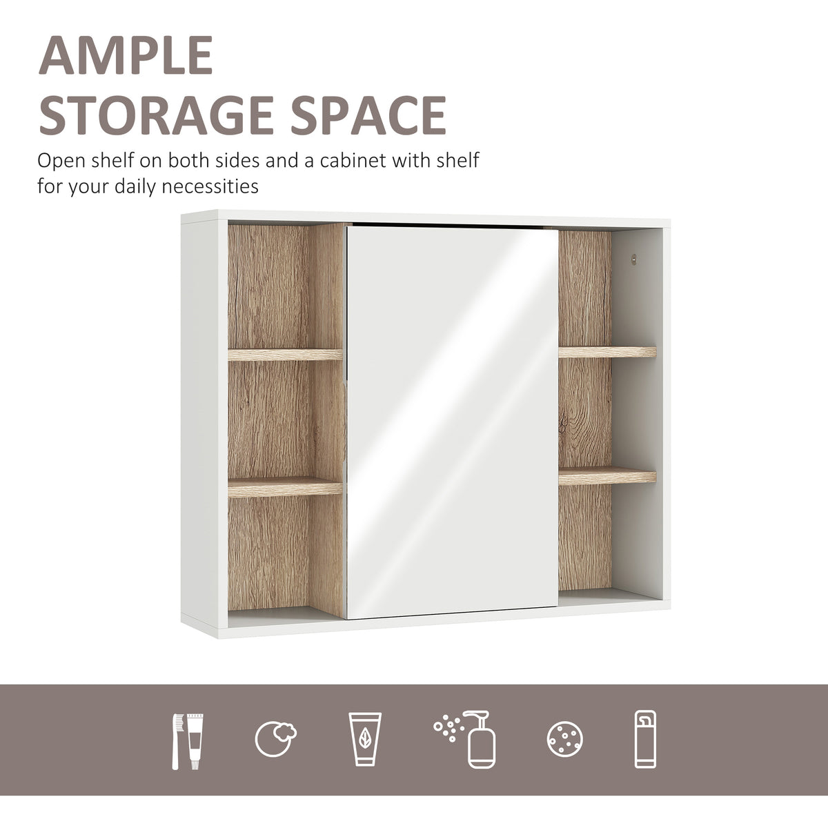 Wall-Mounted Bathroom Medicine Cabinet with Mirror, Over Toilet Bathroom Vanity Cabinet White & Oak