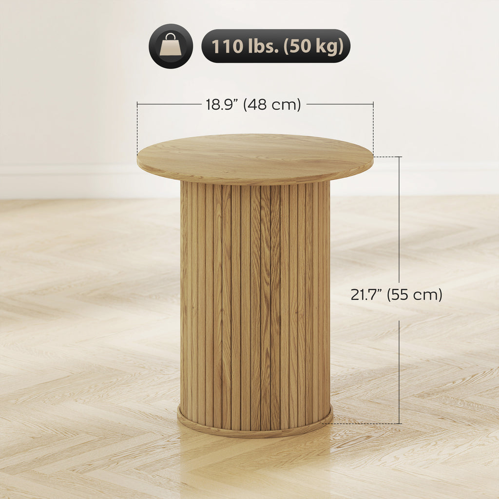 Round Side Table, Fluted Accent End Table, Narrow Nightstand for Small Spaces, Living Room, Oak