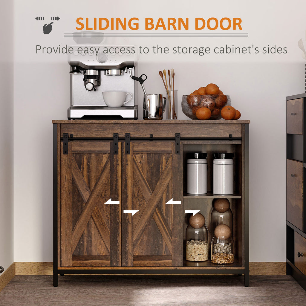 Industrial Sideboard, Buffet Cabinet with Sliding Barn Doors, Storage Cabinets and Adjustable Shelves for Living Room, Kitchen, Home Bar, Rustic Brown