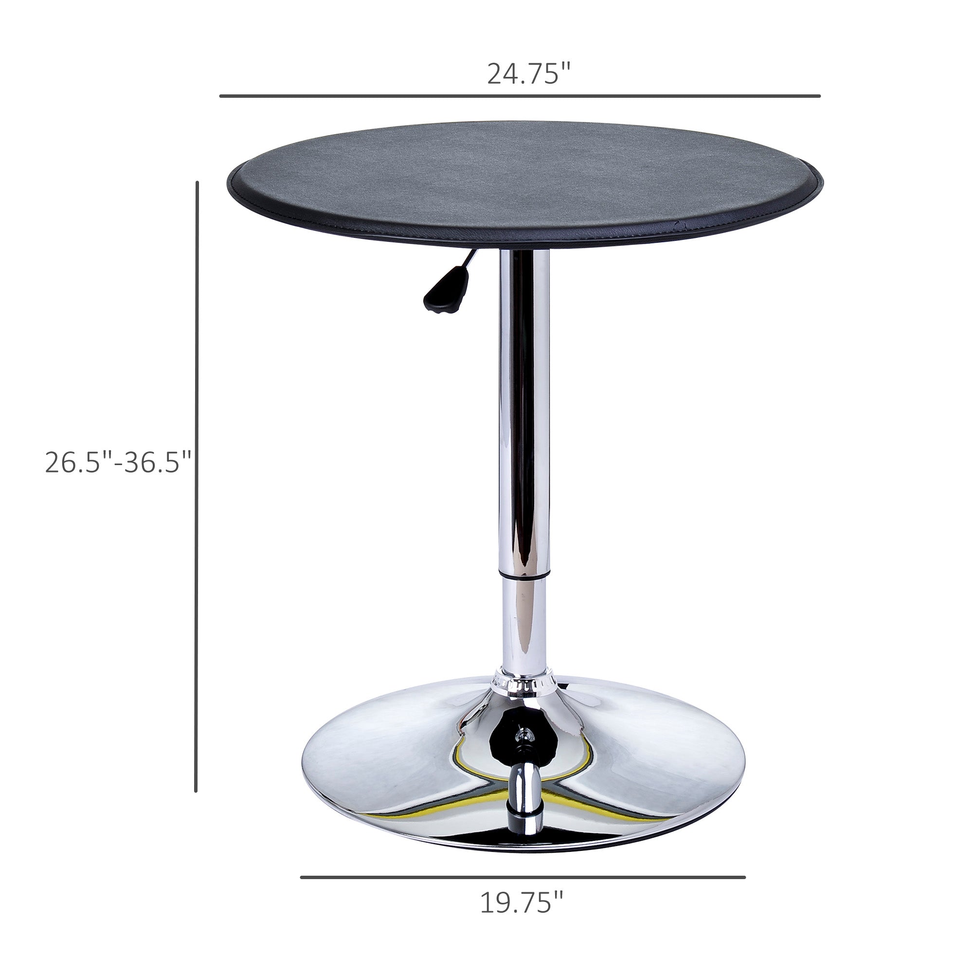Modern Round Bar Table Adjustment Height Home Pub Bistro Desk Faux Leather Covered Wooden Top Chrome Base Black