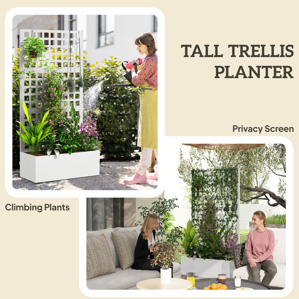 Galvanized Raised Garden Bed Planter Box with Trellis for Climbing Plants, Vegetable, Vines, 35" x 16" x 70", Black