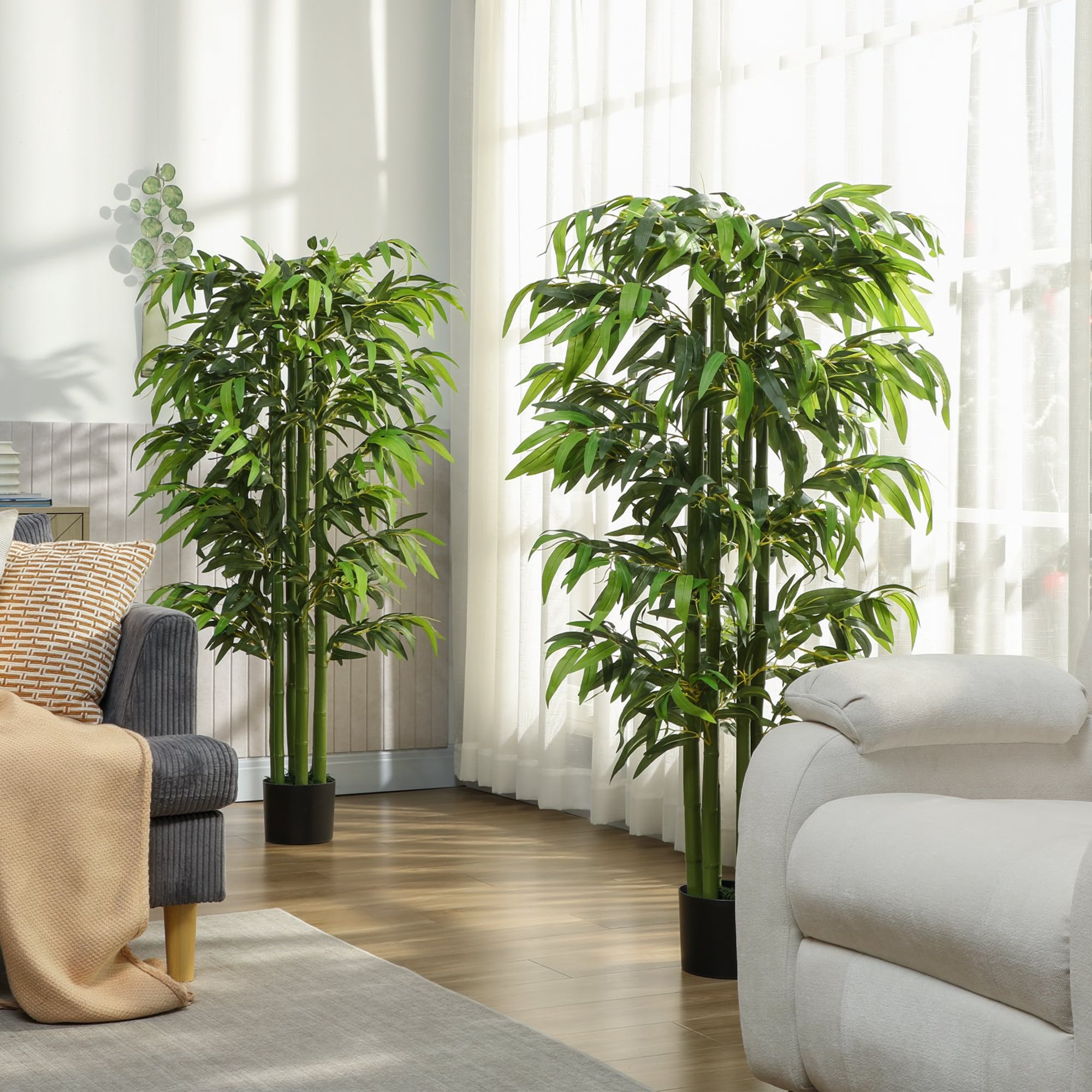 5.3ft Artificial Tree Set of 2, Indoor Fake Bamboo with Pot, for Home, Office, and Living Room Decor
