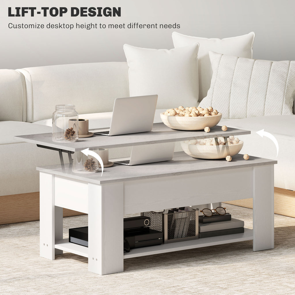 Lift Top Coffee Table with Hidden Storage Compartment and Open Shelf, Center Table for Living Room, Grey