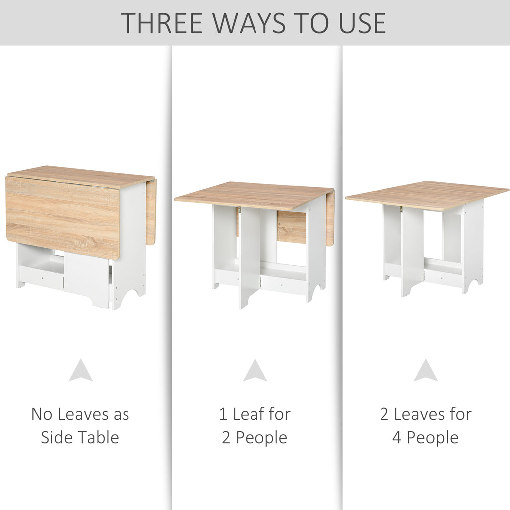 Foldable Dining Table, Folding Table with Storage Shelf, Drop-Leaf Kitchen Table for Dining Room, Oak