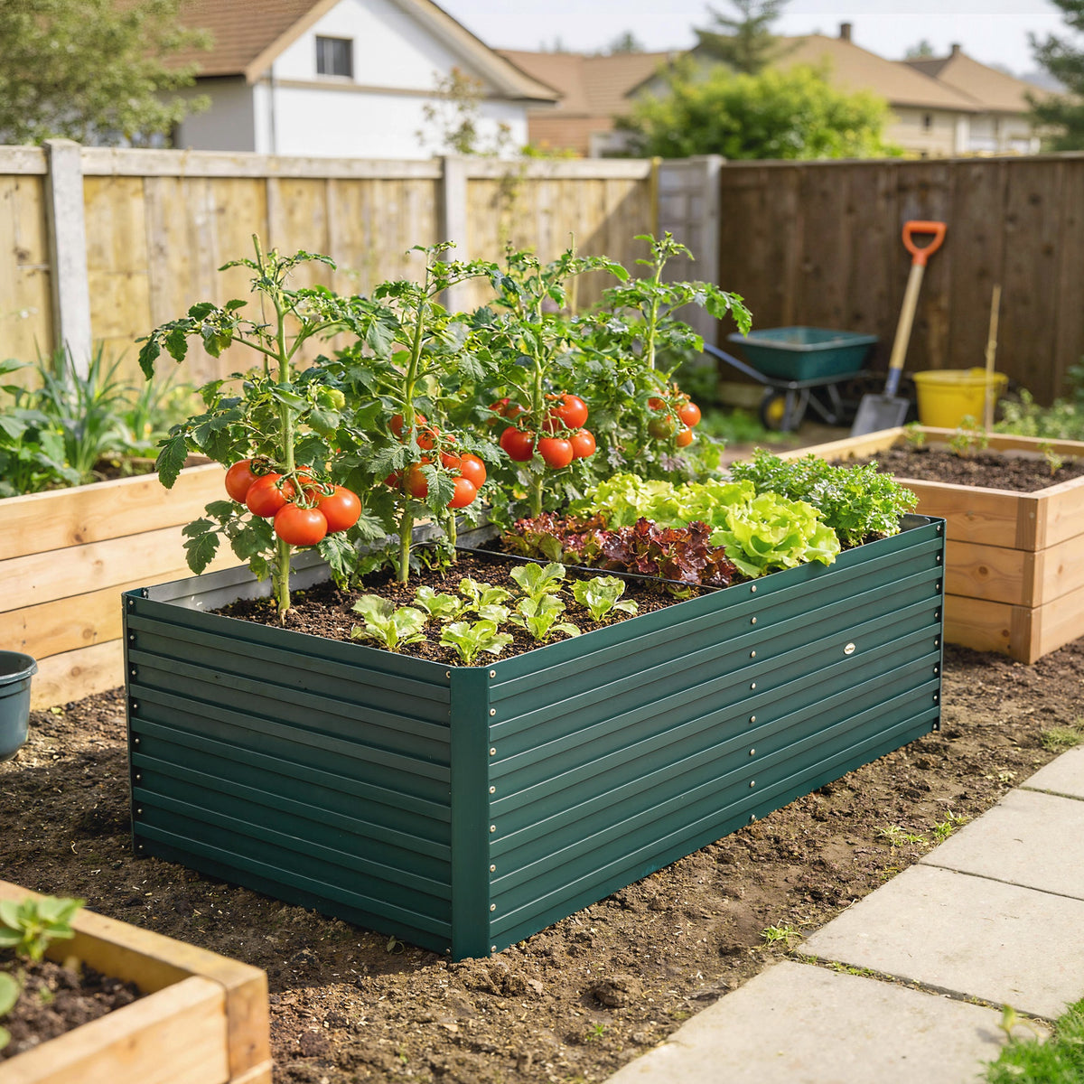 8' x 4' x 2' Raised Garden Bed, Galvanized Planter Box for Growing Flowers, Herbs and Vegetables, Green