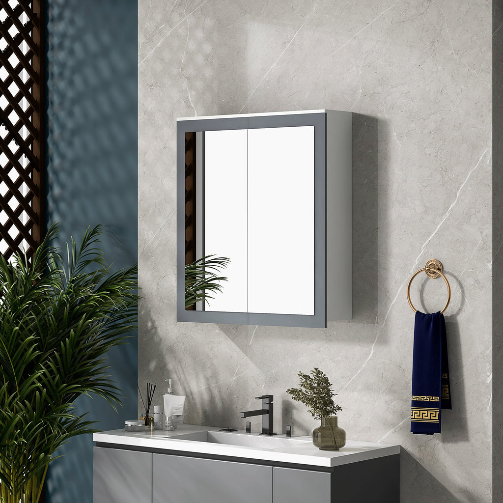 Bathroom Mirror Cabinet, Wall Mounted Medicine Cabinet with Mirror, Double Doors and Adjustable Shelves, White