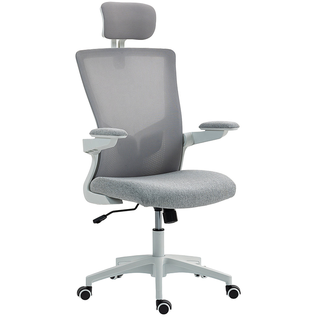 Ergonomic Office Chair, Swivel Desk Chair with Adjustable Lumbar Support, Headrest and Height, Flip-up Armrests, Grey