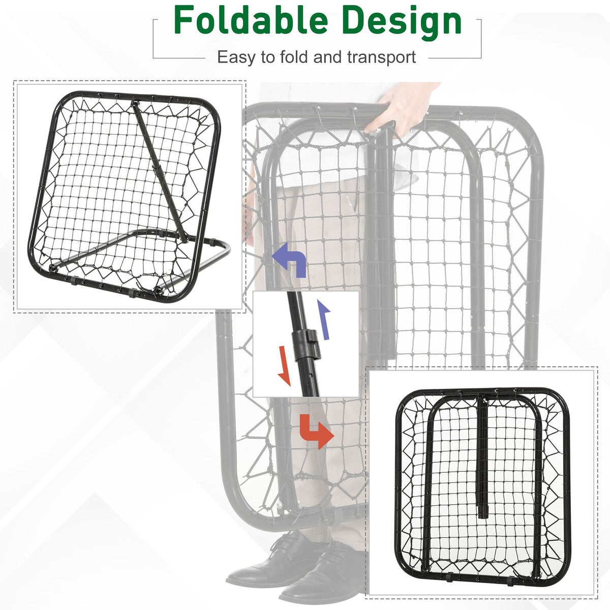 Soozier Soccer Rebounder Net, 3' x 3', Angle Adjustable Baseball Rebounder Net Training Equipment Aid with Quick Folding Design for Teens & Adults, Kickback Target Goal Play