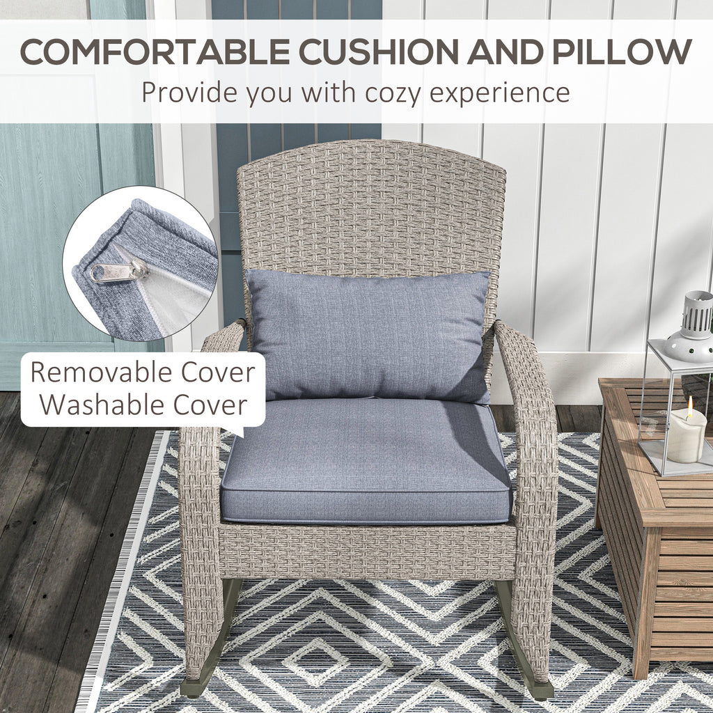 Adirondack Chair, Outdoor Wicker Rocking Chair with High Back, Seat Cushion and Pillow for Porch, Balcony, Grey/Yellow