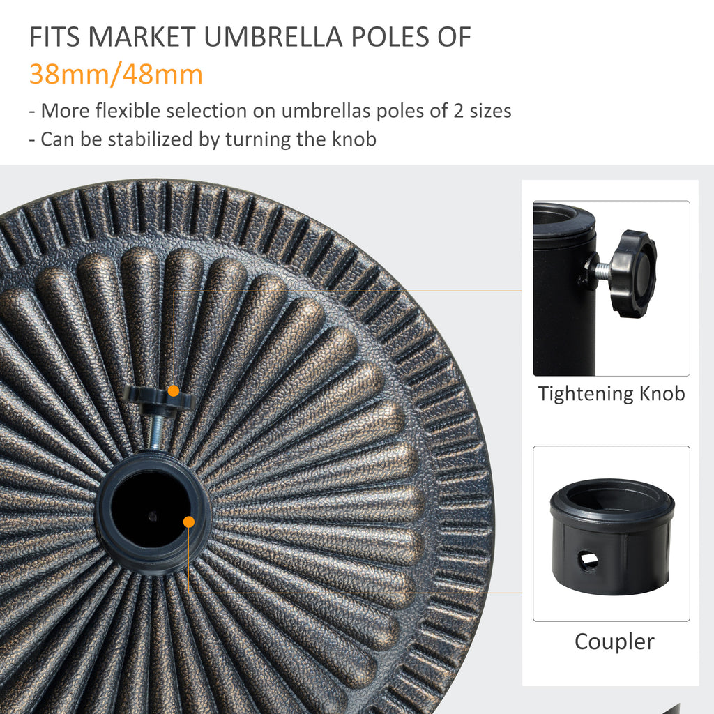 Round Umbrella Base Φ19.1", 31.5 lbs Resin Stand with Decorative Design for Poles 1.5"/1.9", Bronze