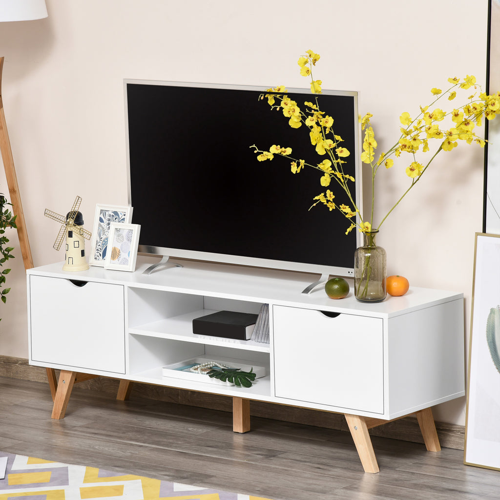 ሞደርን ዉድን ቲቪ ስታንድ ምስ 2 መደቀኒ ካቢኔት ንቲቪ ክሳብ 65" ንሳሎን ቤት ጽሕፈት፣ መደቀኒ መዘናግዒ ማእከል፣ ጻዕዳ