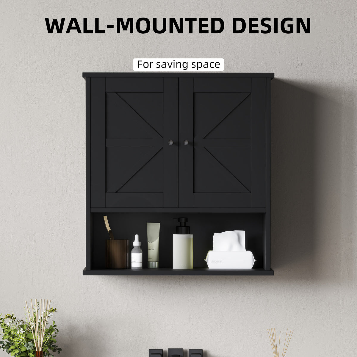 Farmhouse Bathroom Medicine Cabinet, Wall Cabinet with Barn Doors, and Adjustable Shelf for Laundry Room, White
