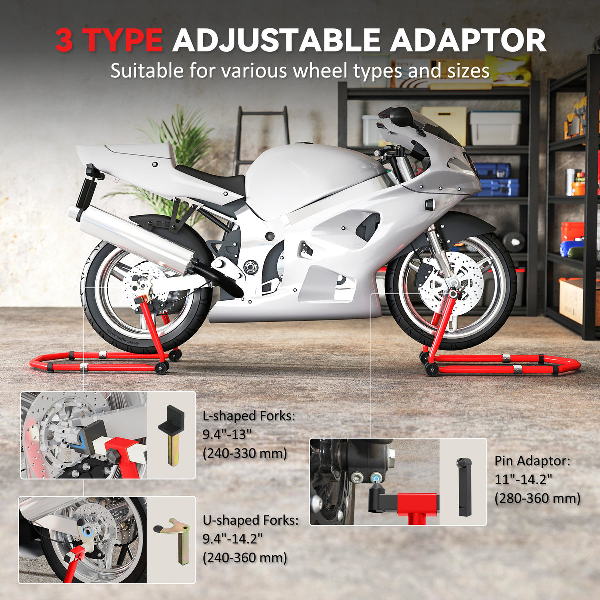Motorcycle Stand Lift, 850 lbs Capacity Front & Rear Combo Wheel Paddock Stand Lift for Dirt Bikes, Red