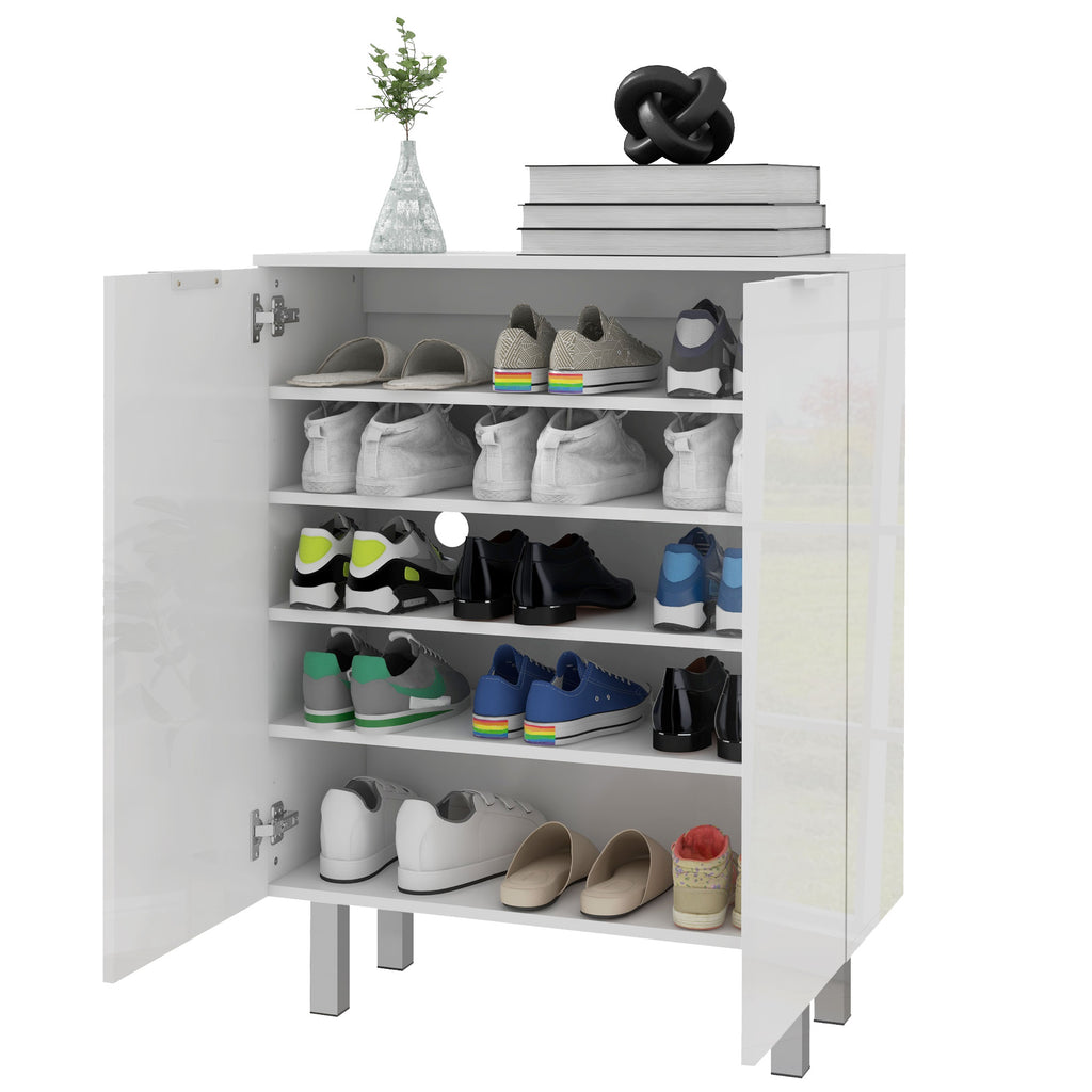 Shoe Cabinet, Shoe Storage Cabinet with Soft-Close Hinges and Adjustable Shelves, Holds 15-20 Pairs, High Gloss White