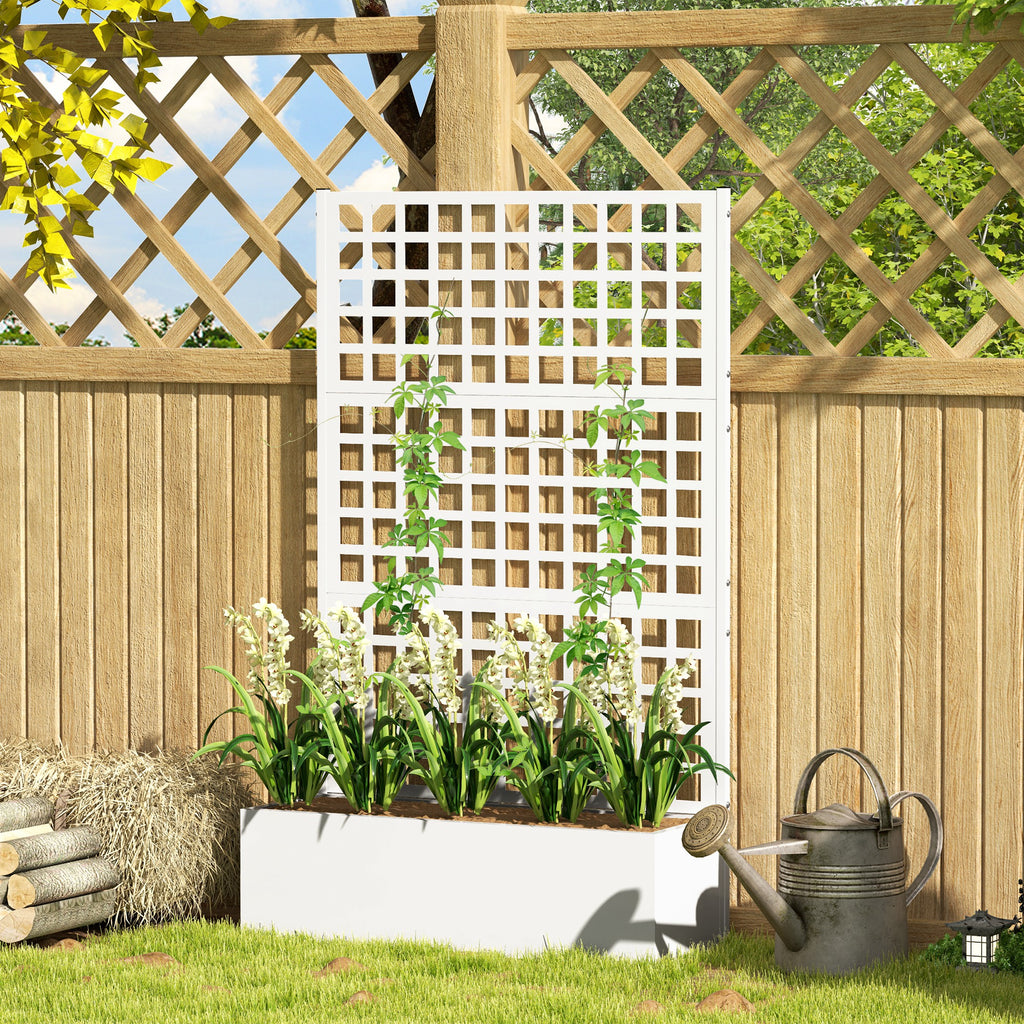 Galvanized Raised Garden Bed Planter Box with Trellis for Climbing Plants, Vegetable, Vines, 35" x 16" x 70", Black