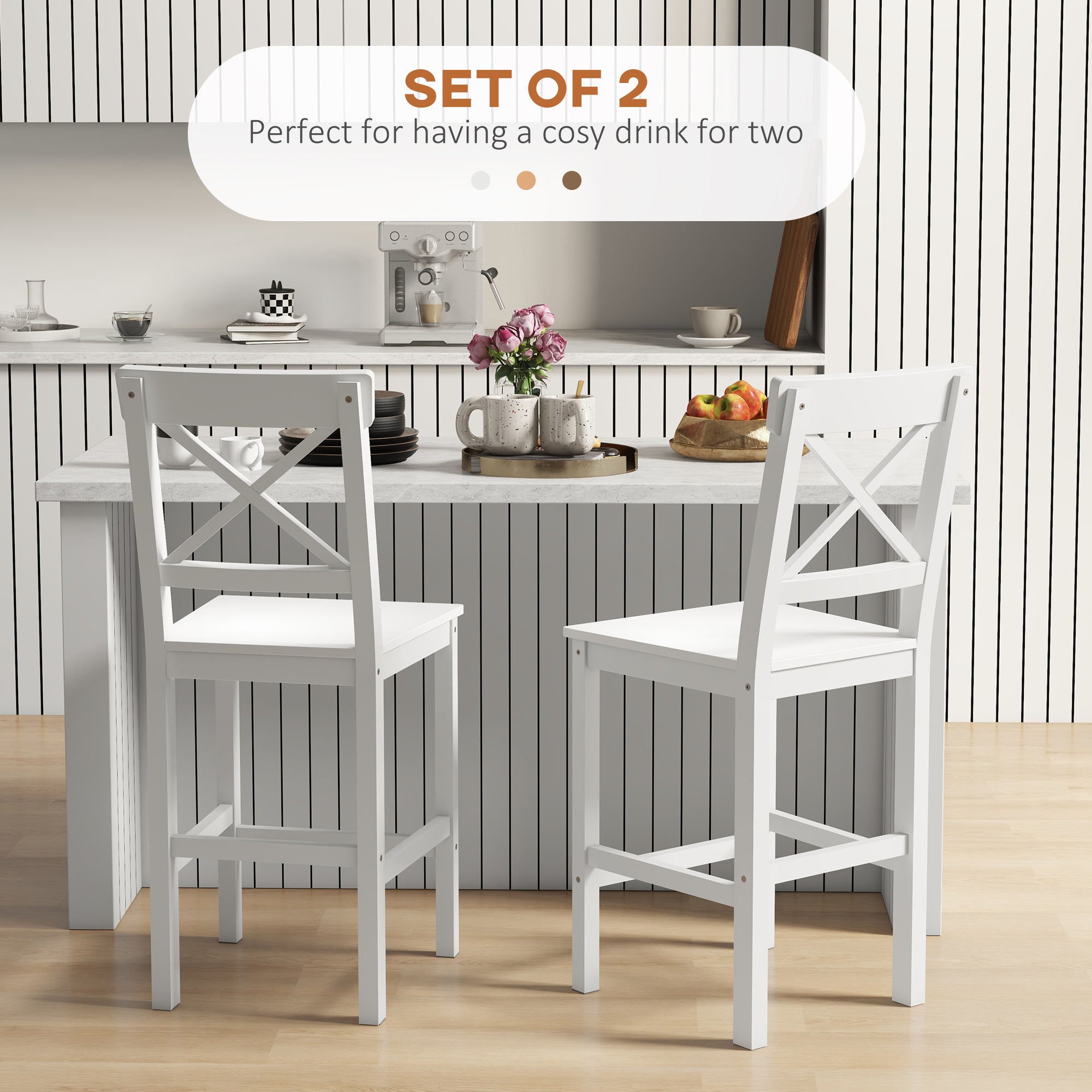 Counter Height Stools Set of 2, Farmhouse Bar Stools with Backs, Solid Wood Counter Stools for Kitchen Island