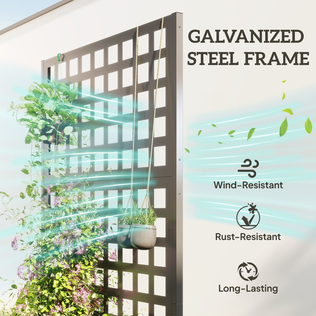 Galvanized Raised Garden Bed Planter Box with Trellis for Climbing Plant Vegetable Vine, 43"x16"x70", Grey Wood Effect