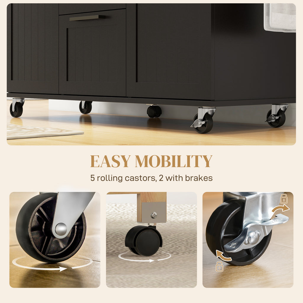 Rolling Kitchen Cart on Wheels with Drop Leaf, Kitchen Island with 3 Drawers, Solid Wood Top and Towel Rack, White