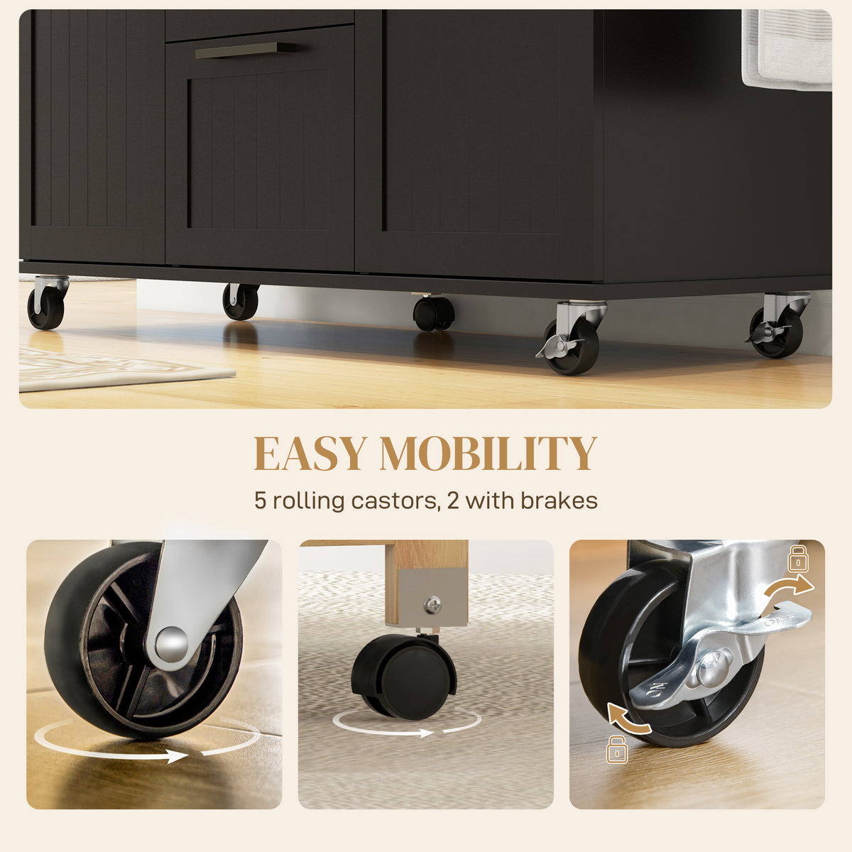 Rolling Kitchen Cart on Wheels with Drop Leaf, Kitchen Island with 3 Drawers, Solid Wood Top and Towel Rack, White