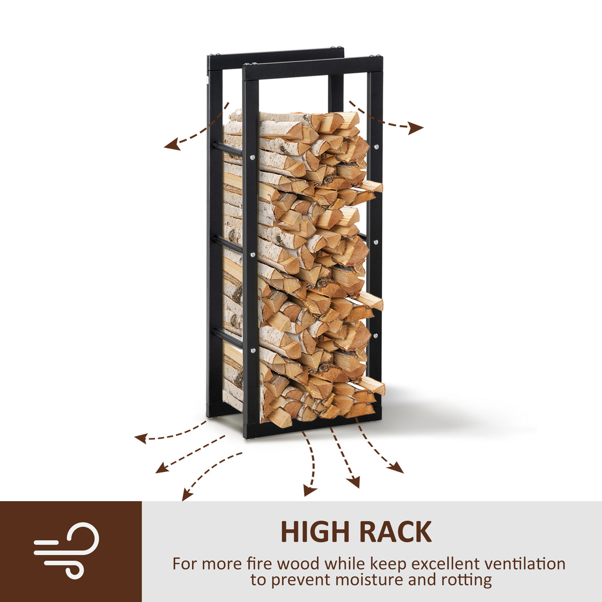 23.6" x 9.8" x 59.1" Firewood Rack Outdoor, Log Holder Fireplace Storage Rack with Handles and 220 lbs. Weight Capacity, Black