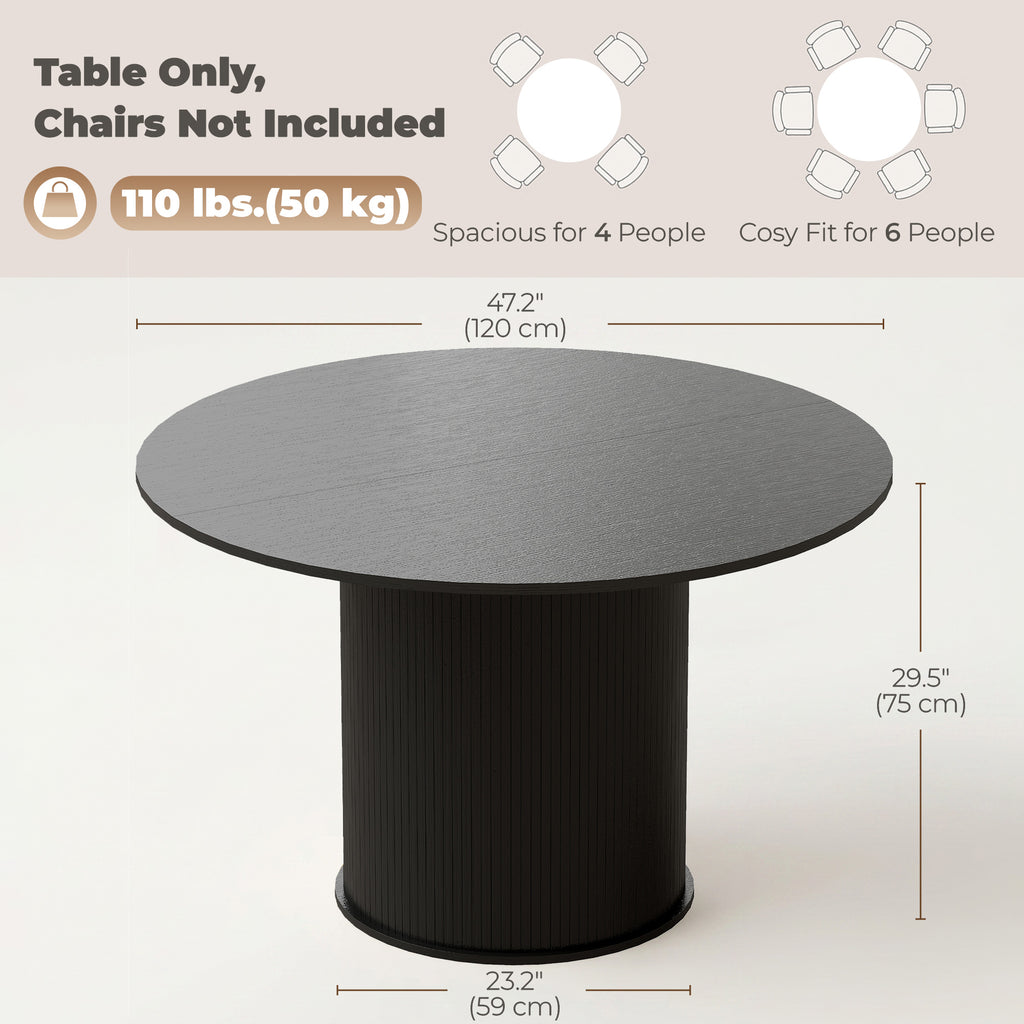 Round Dining Table for 4-6, 47 Inch Kitchen Table with Fluted Pedestal Base, for Kitchen Living Room Dining Room, Black