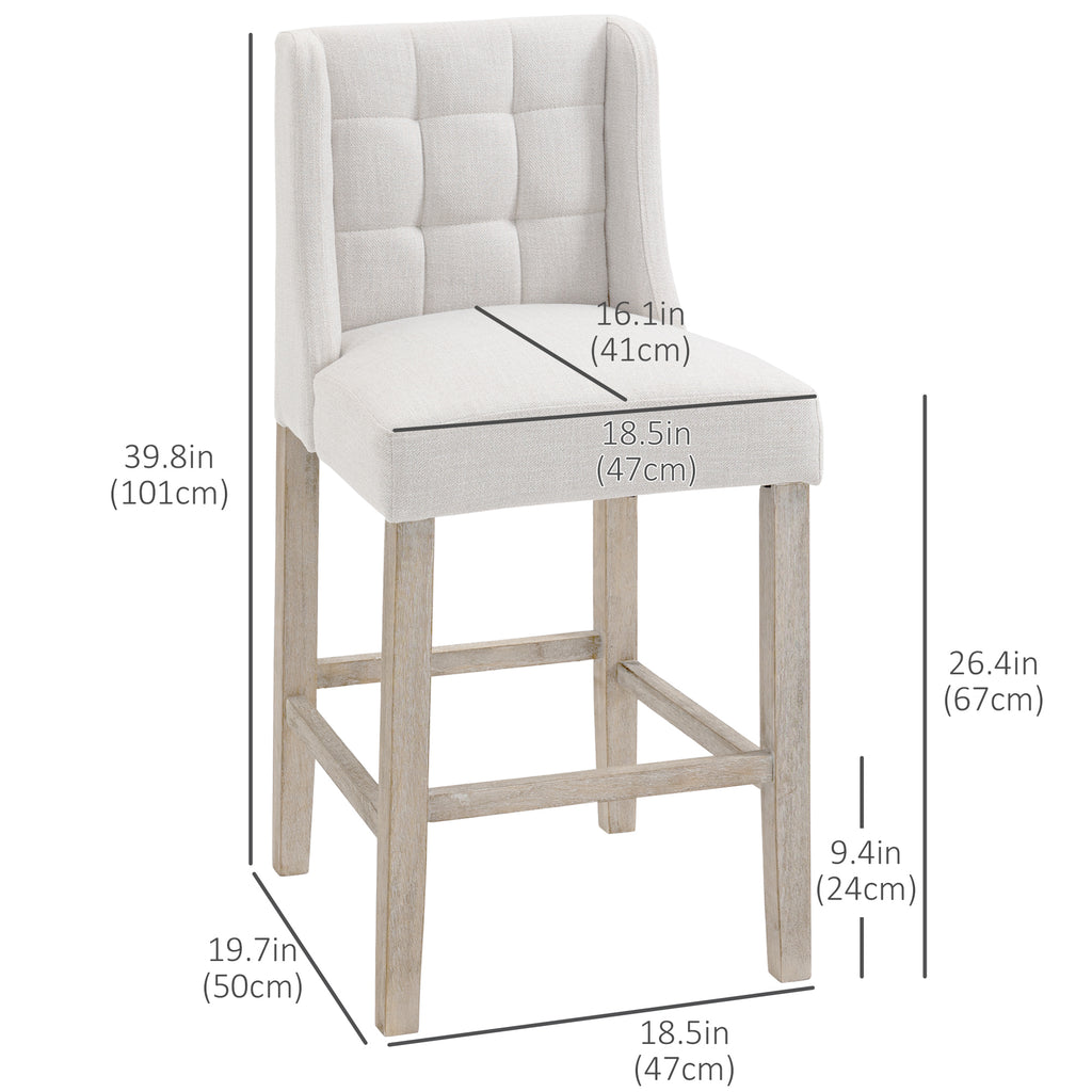 Modern Counter Bar Stools Tufted Upholstered Counter Chairs Set of 2 for Kitchen, Beige