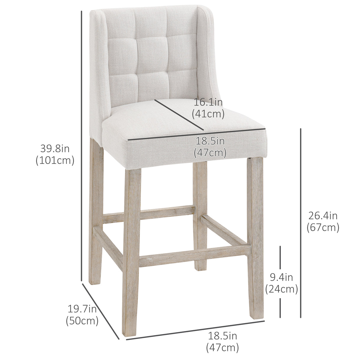 Modern Counter Bar Stools Tufted Upholstered Counter Chairs Set of 2 for Kitchen, Beige