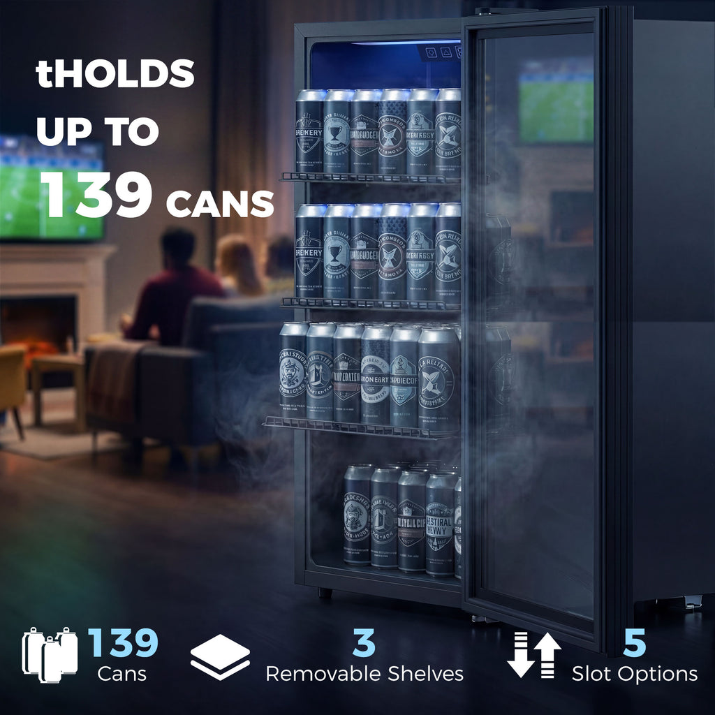 2.4 Cu.Ft Beverage Refrigerator, 70 Can Beverage Fridge Cooler with Double-Layer Glass Door