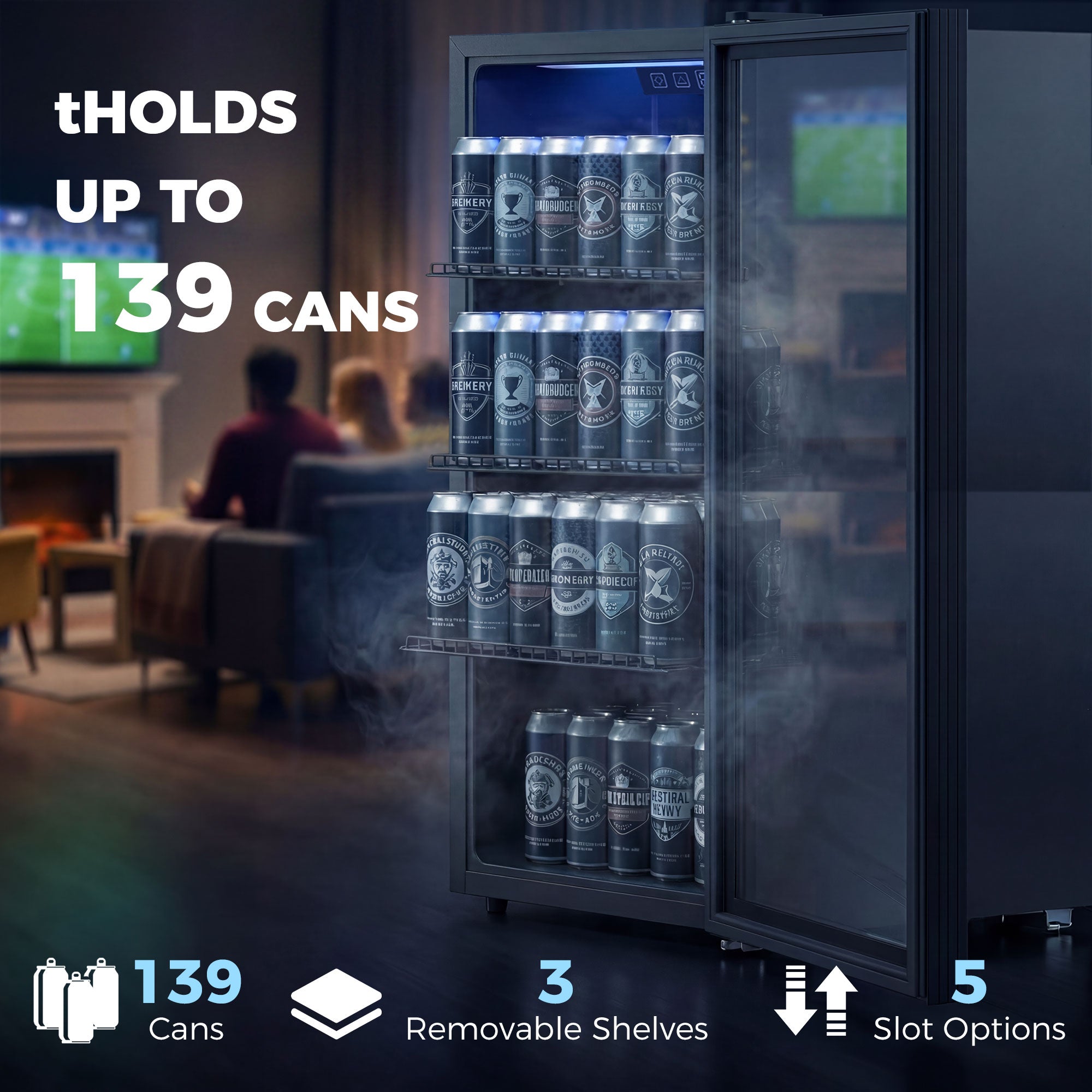 2.4 Cu.Ft Beverage Refrigerator, 70 Can Beverage Fridge Cooler with Double-Layer Glass Door