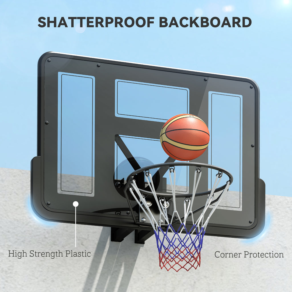 سوزير طوق كرة سلة يثبت على الحائط، طقم سلة كرة سلة مع لوحة خلفية مقواة مقاومة للكسر مقاس 43 بوصة وشبكة لجميع الأحوال الجوية للاستخدام الداخلي أو الخارجي