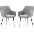 Dining Chairs Set of 2, Velvet-look Fabric Upholstered Kitchen Chairs with Backrest, Armrests and Steel Legs, Dark Grey