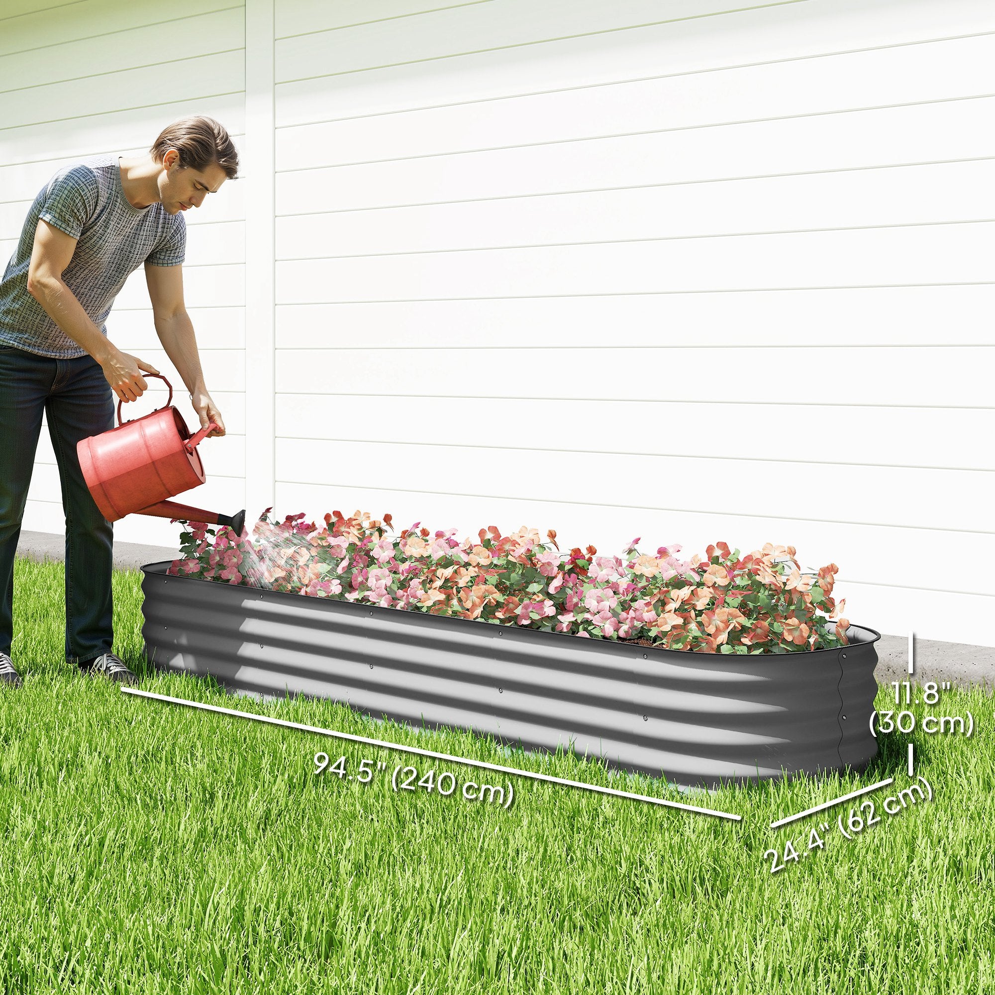 4.9 x 2 x 1ft Galvanized Raised Garden Bed Kit, Metal Planter Box with Safety Edging, Silver